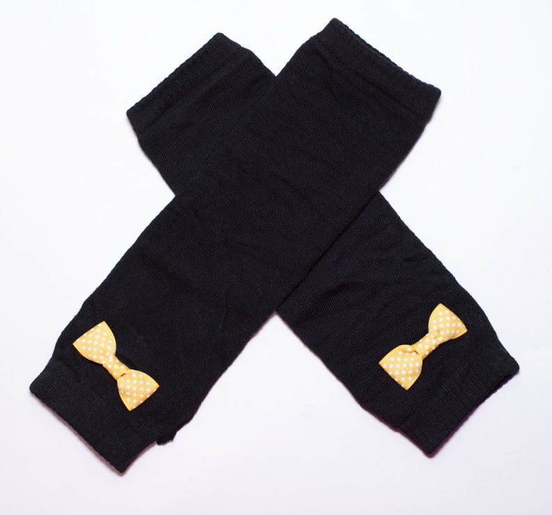Black Arm Warmers with A Yellow Bow / Fingerless Gloves image 3