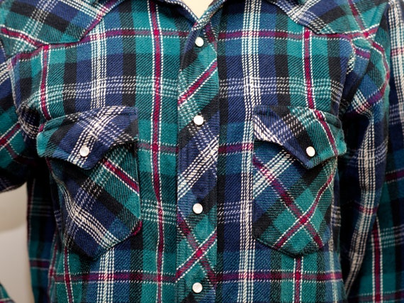 Vintage 1990s Wrangler Plaid Western Flannel | XL… - image 2