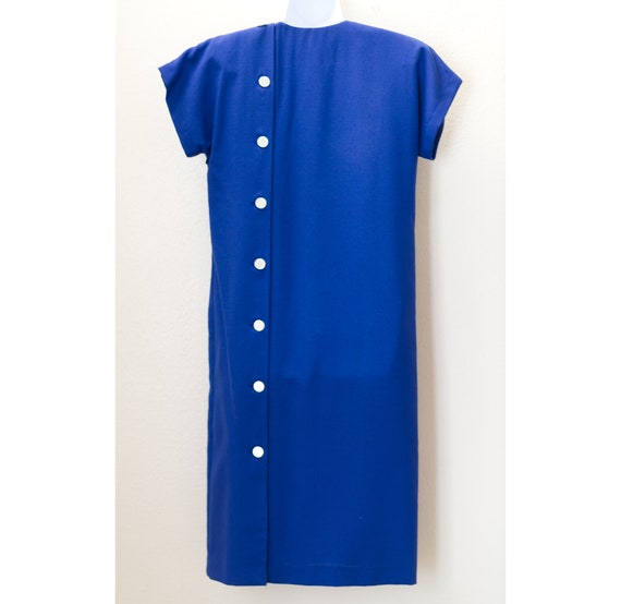 Vintage 1980s Sasson Royal Blue Dress | 80s Pleat… - image 4