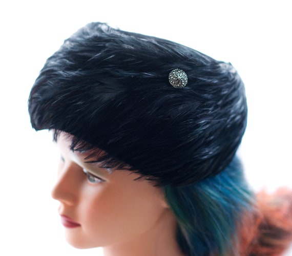 Vintage 1950s Black Feathered Hat | 50s Velour - image 5