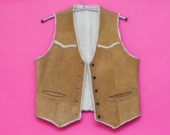 Vintage Tan Suede Sherpa Vest | Medium - image 2