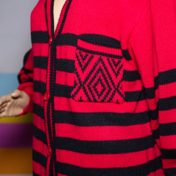 Vintage 1980s Red and Black Oversized Cardigan | … - image 4