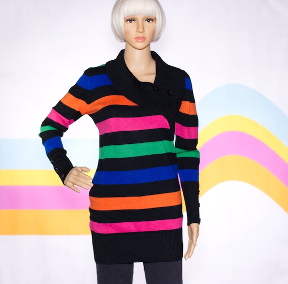 Vintage 1990s Colorful Striped Sweater | Small / … - image 1