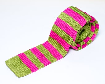 Retro Pink and Green Striped Knit Square Necktie