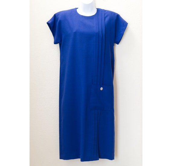 Vintage 1980s Sasson Royal Blue Dress | 80s Pleat… - image 3