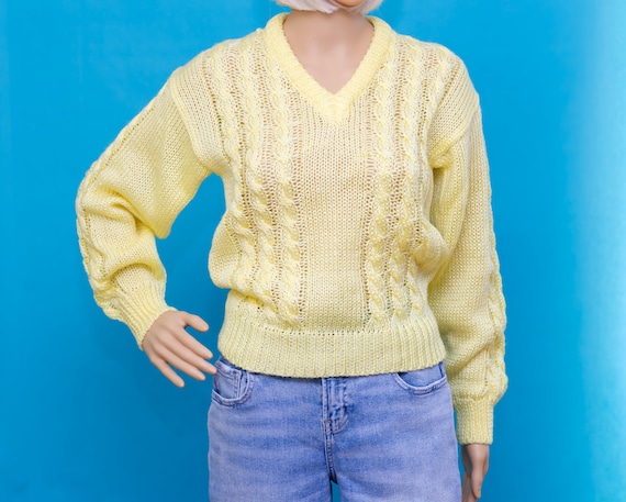 Vintage 1970s NOS Yellow V-Neck Sweater w/Tag | S… - image 2