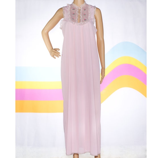 Vintage 60s/70s Pink Long Nightgown | Large | 8 - image 2