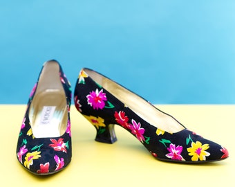 Vintage 1980s Escada Floral Shoes | Size 8