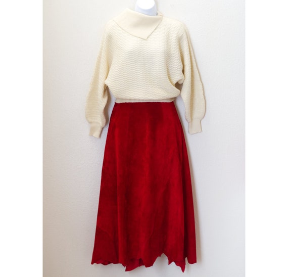 Vintage Red Suede Skirt | 1980s Western Skirt