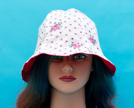 Vintage Rose Print Fabric Bucket Hat Small Gem