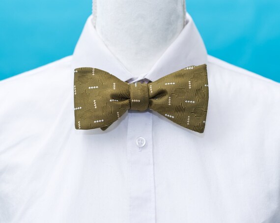 Vintage 1950s Silk Olive Green Bow Tie | Mid-Centu