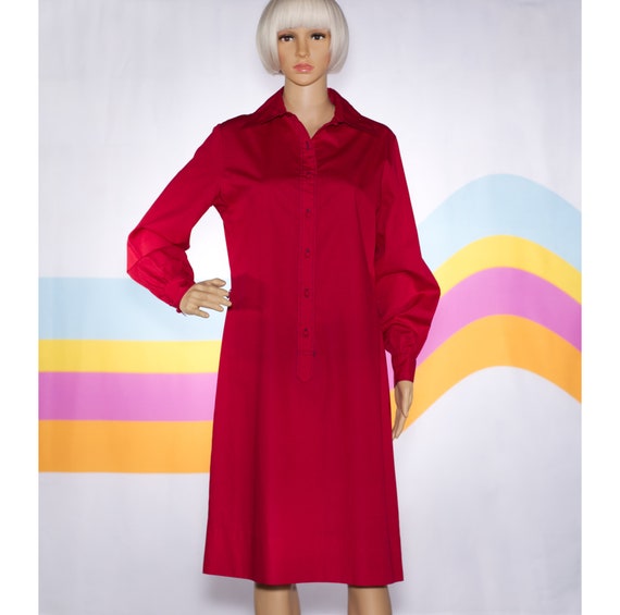 Vintage 1970s Red Button-Up Shirt Dress | Medium … - image 2