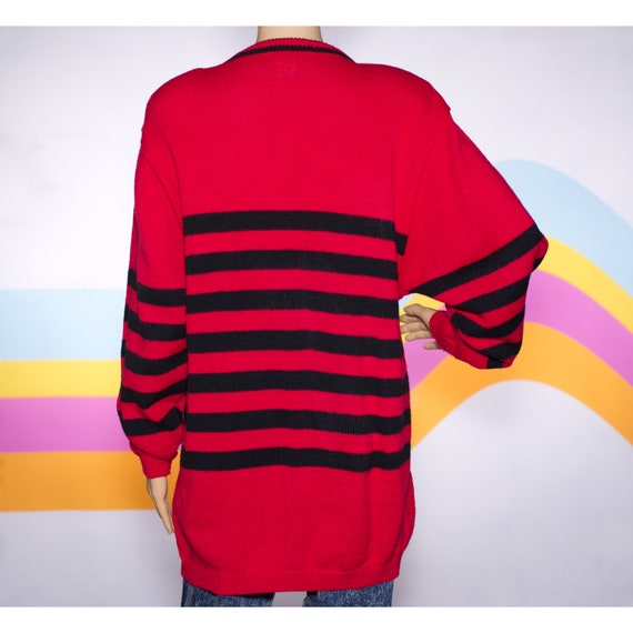 Vintage 1980s Red and Black Oversized Cardigan | … - image 3