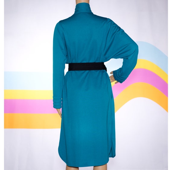 Vintage 1980s Turquoise High Neck Dress with Larg… - image 4