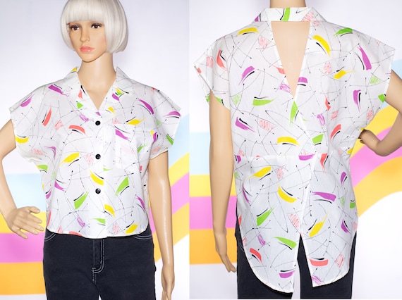 Vintage 1980s Colorful Abstract Blouse | Medium - image 1