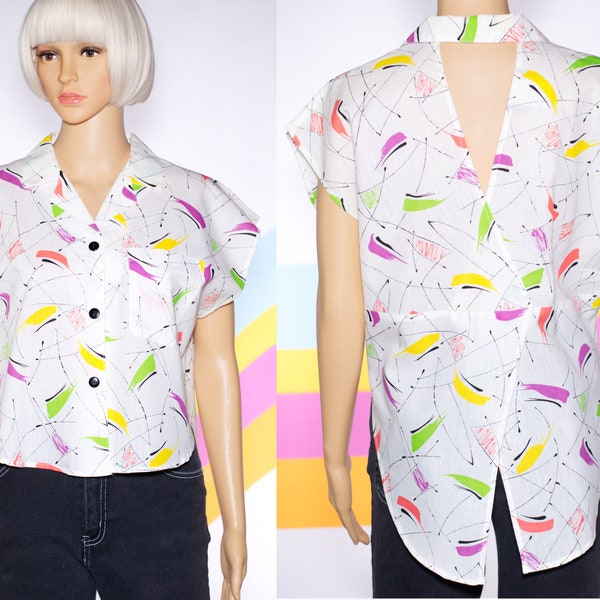 Vintage 1980s Colorful Abstract Blouse | Medium