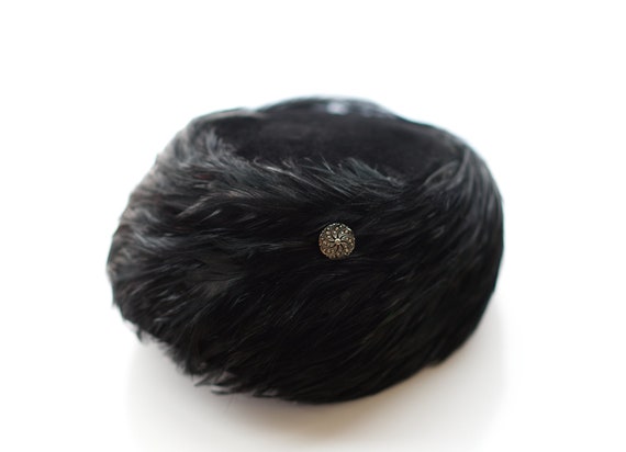 Vintage 1950s Black Feathered Hat | 50s Velour - image 1