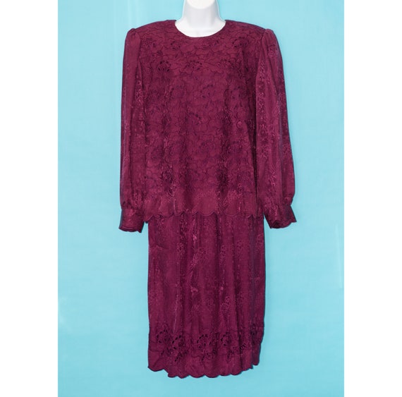 Vintage 1980s Silk Skirt and Blouse Set | Large | 6 - Gem