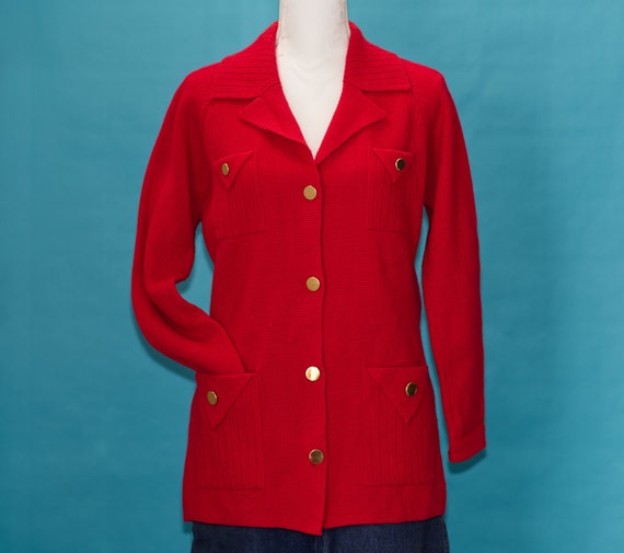 Vintage 1970s Red Sweater | Cardigan Blazer | Med… - image 1