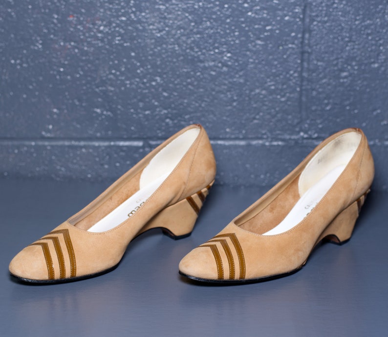 Vintage 1970s Tan Brown Chevron Magdesians Shoes Size 7 image 4