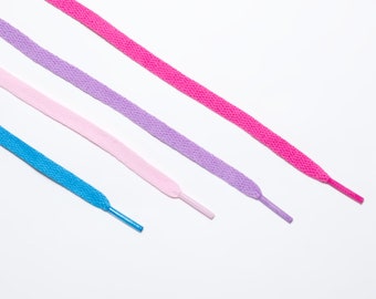 Cordones planos rosa, morado y turquesa / 35", 42" y 48"