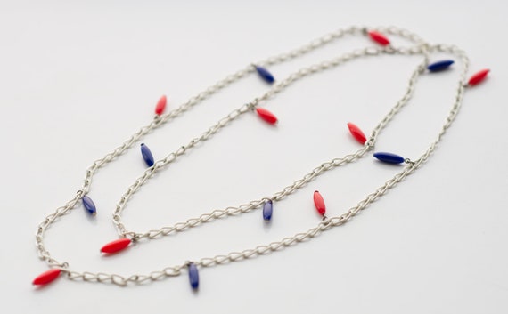 Vintage 60s Mod Necklace | Red White Blue 1960s L… - image 1