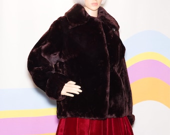 Vintage 1950s Brown Mouton Coat | Small