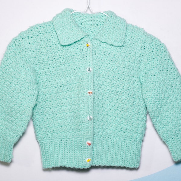 Vintage 1960s Aqua Animal Buttons Sweater Child | 12