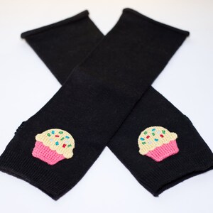 Black Cupcake Arm Warmers / Fingerless Gloves image 3