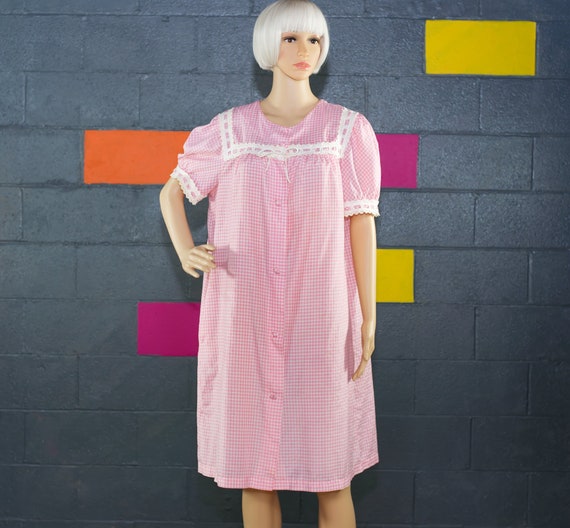 Vintage 1960s Pink Gingham Housecoat | Medium | 17 - image 1