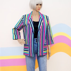 Vintage 1980s Colorful Striped Blazer | Medium | 11
