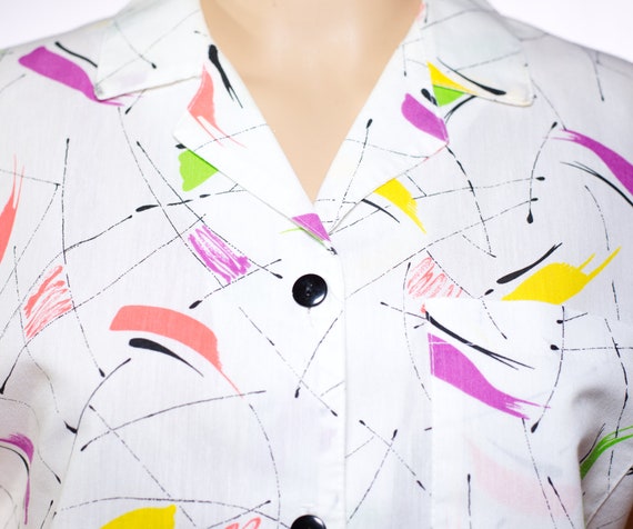 Vintage 1980s Colorful Abstract Blouse | Medium - image 2
