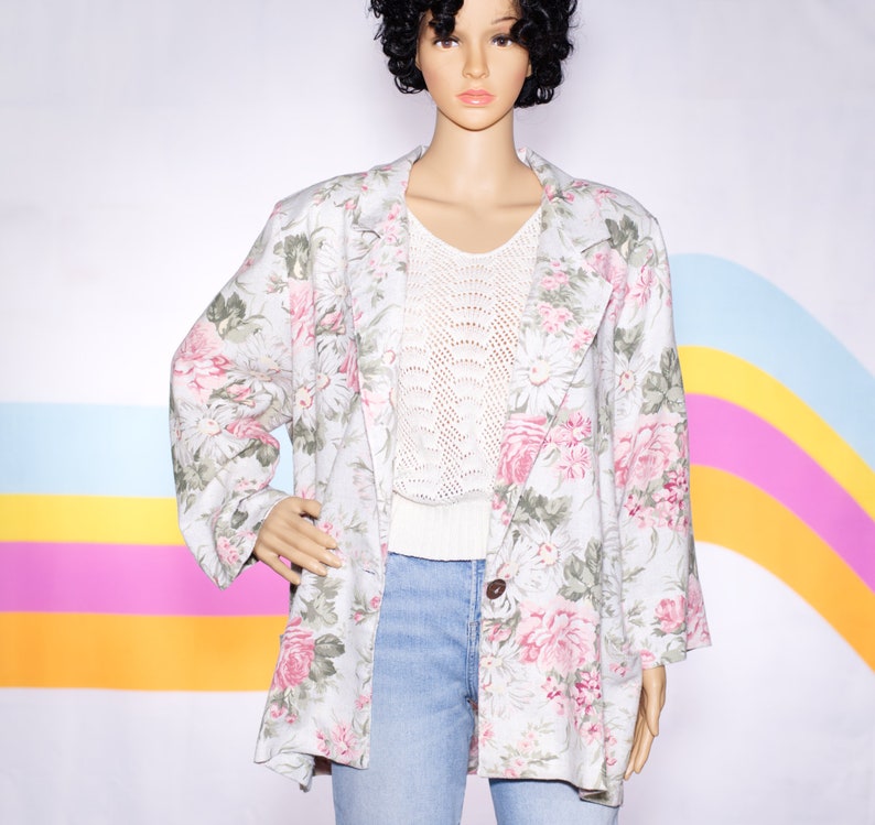 Vintage 1980s Floral Blazer Large/XL i-17 image 3