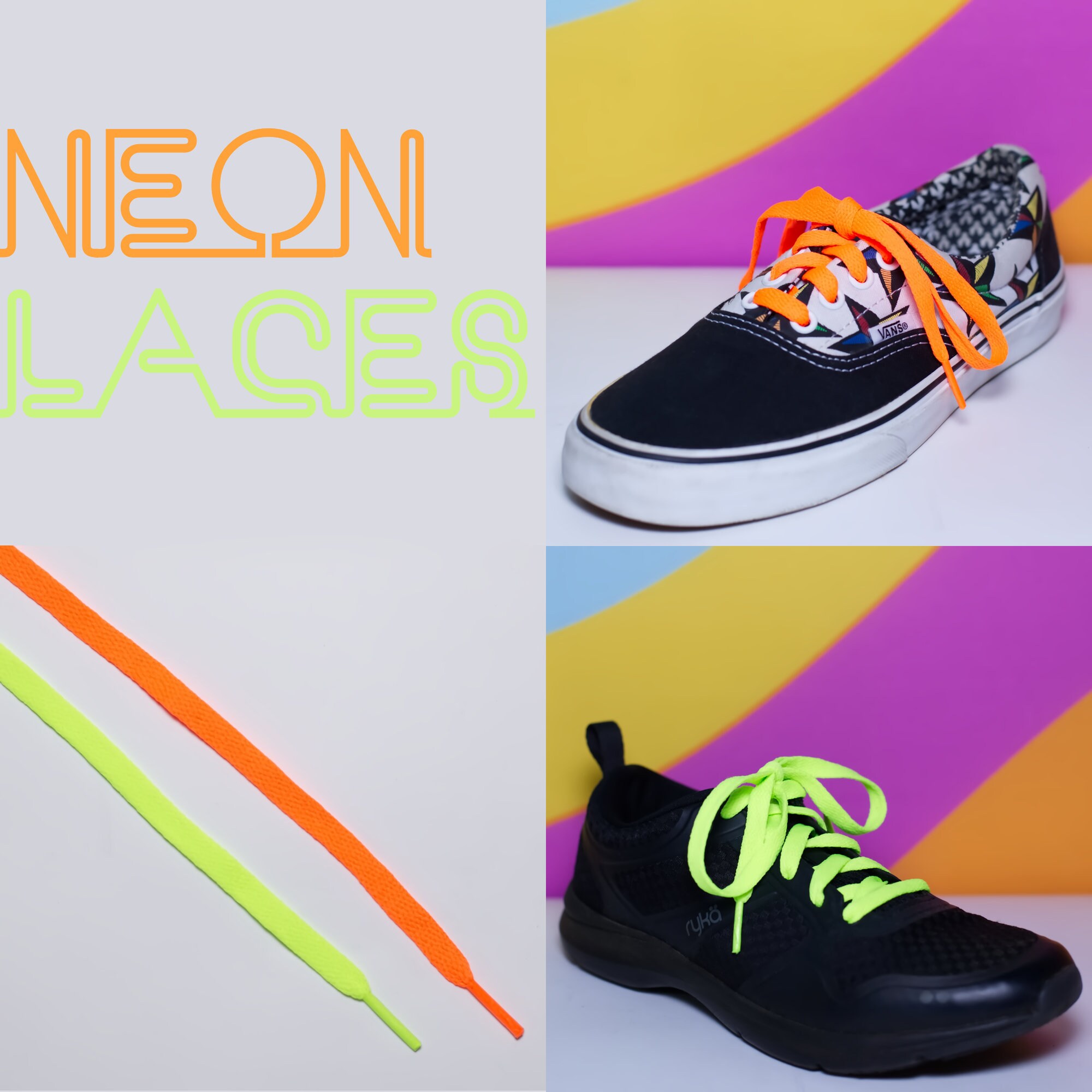 BoldFashionedApparel Neon Green and Orange Shoelaces 35 42 48