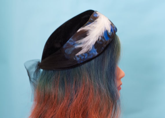 Vintage 1950s Hat | 50s Black Blue and White Hat - image 4