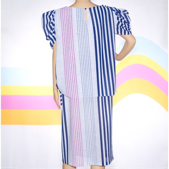 Vintage 1980s Blousy Pink and Blue Striped Dress … - image 4