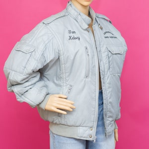 Vintage 1980s Embroidered Gray Bomber Jacket Medium image 5