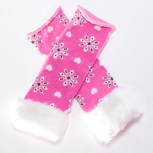 Girl's Pink Snowflake Arm Warmers / Fingerless Gloves image 1