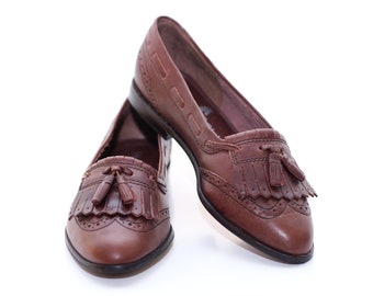 Vintage 1980s Brown Tassel Flats Shoes | Size 5 1/2