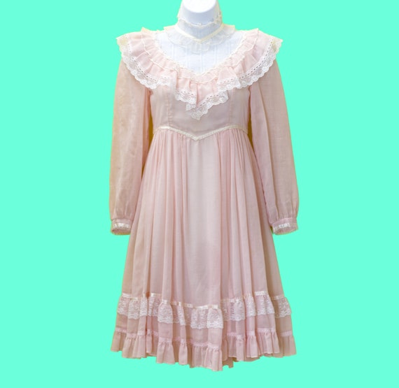 Vintage Gunne Sax Dress | Pastel Pink Lace Victori