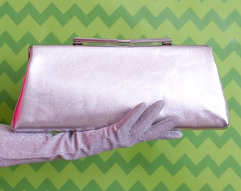 Vintage 1960s Metallic Silver Clutch Handbag by Francine | 60s Purse