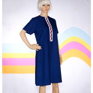 Vintage 1970s Navy Blue Short Sleeved Dress Large i-5 image 2
