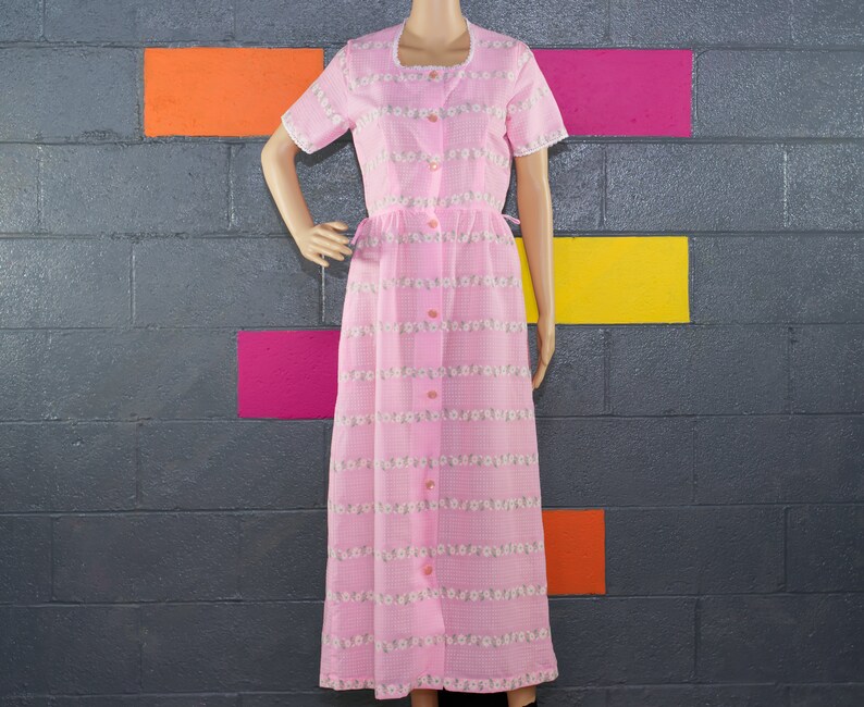 Vintage 1960s Pink w/ Flowers Maxi Dress Small 17 image 5