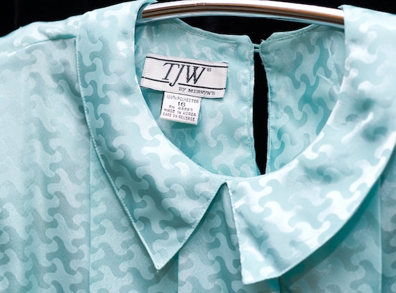 Vintage 1980s Aqua Bishop Sleeve Blouse | XL | 15 - image 5