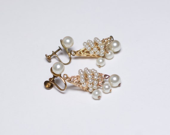 Vintage 50s/60s Pearl Chandelier Earrings - image 2