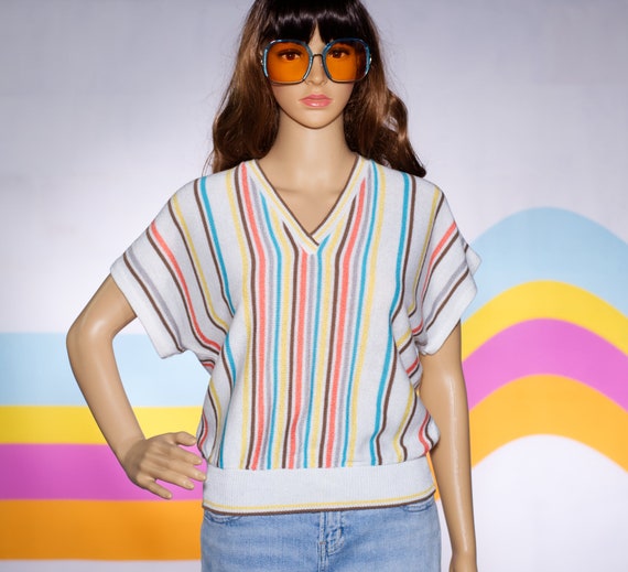 Vintage 1970s Striped Knit Top | Medium | 6 - image 2