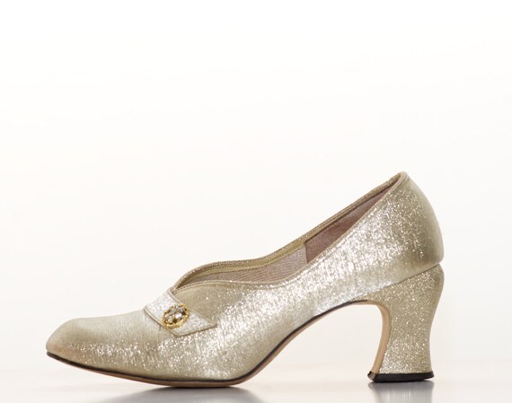 Sz 8.5M 1960/'s Silver Mod Mesh Open-toe Slip-on Pumps
