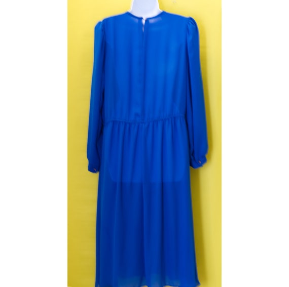 Vintage 1980s Royal Blue Pleated Blouse Dress | L… - image 4