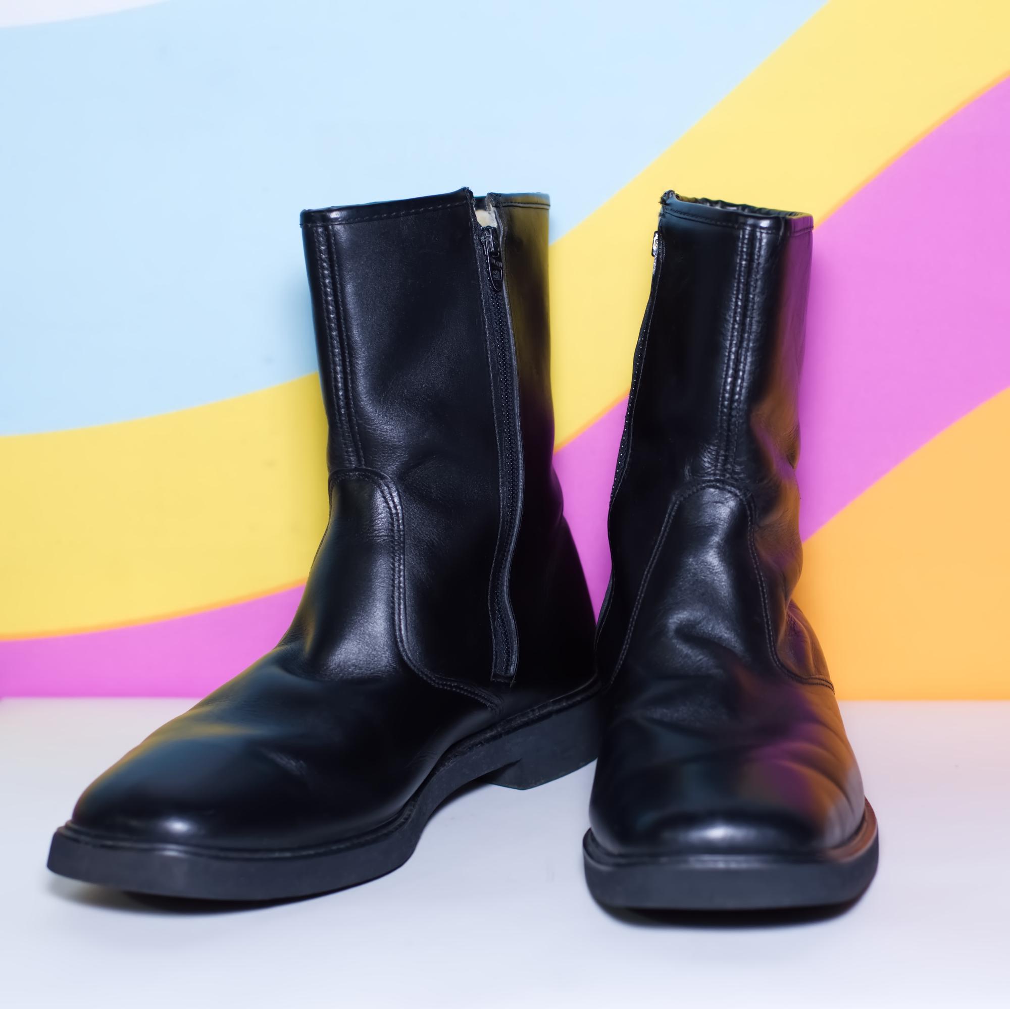 HUSH PUPPIES VINTAGE MEN\'S PEBBLE GRAIN BLACK LEATHER BOOTS SIZE 10.5 Hush Puppies Black Solid Boots for Men for Sale | Shop New  main image 4