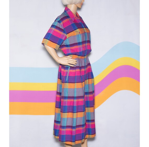 Vintage 1980s Plaid Midi Dress | Medium | 19 - image 3